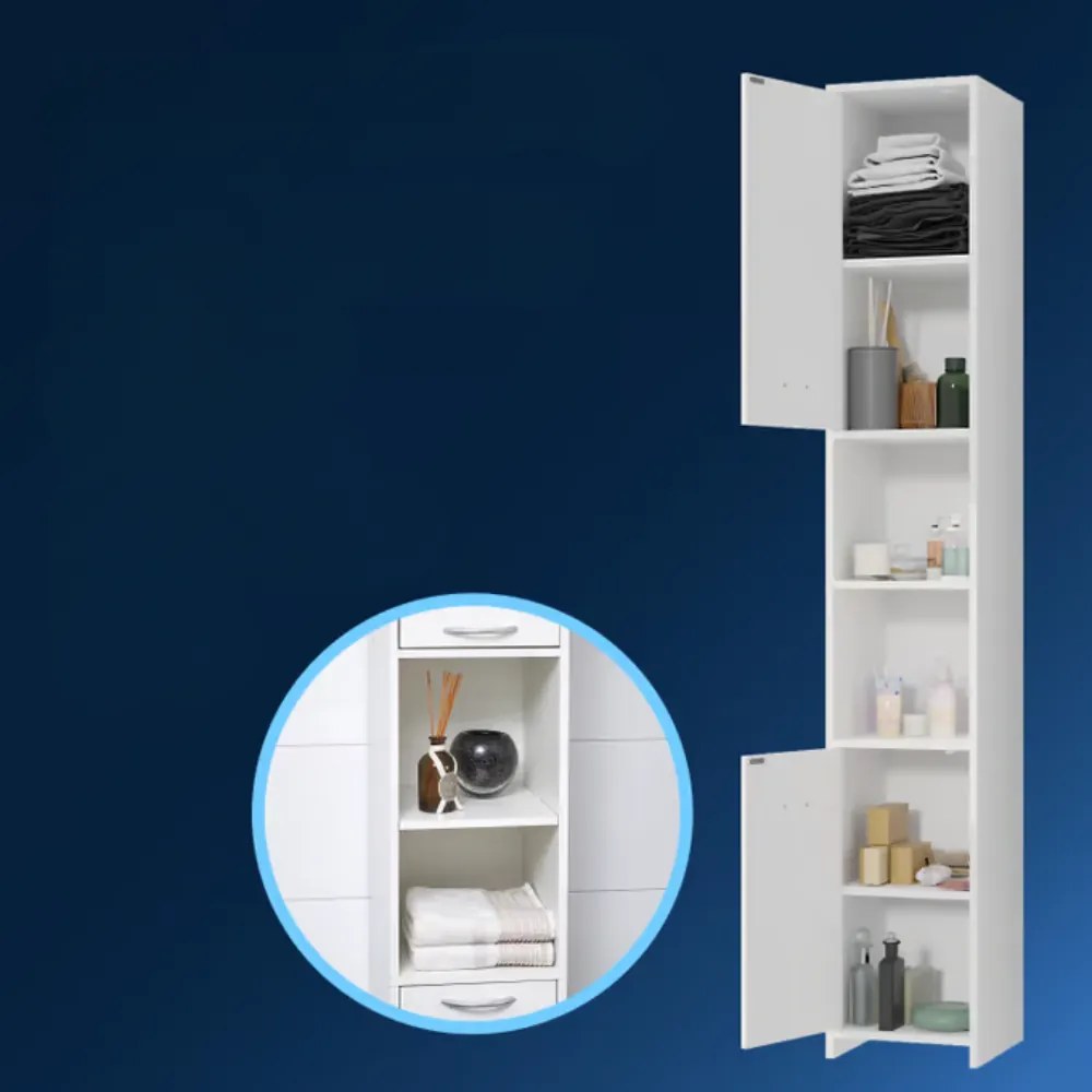 Vysoká skrinka do kúpeľne SILKE, 180x30x30cm, biela Casaria