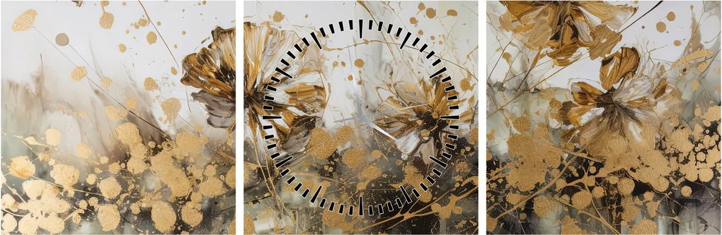 Obraz - Abstraktná kvetinová maľba (s hodinami) (90x30 cm)