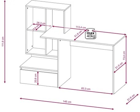 Písací stôl s policou MARLO dub artisan/biela