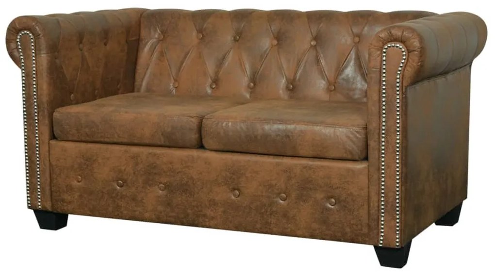 vidaXL Pohovka Chesterfield, 2-miestna, umelá koža, hnedá