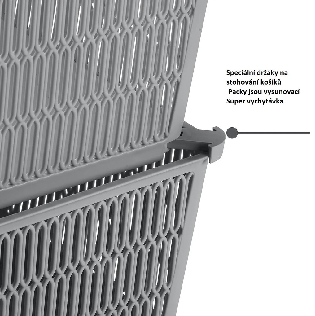 Orion L - Univerzálny košík NESTA, výsuvné klapky na stohovanie, sivý, 28 x 23 x 12 cm