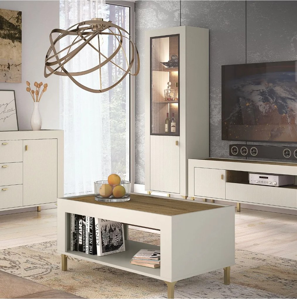 Vitrína do obývačky s drážkovaním cashmere MOSSA MO3