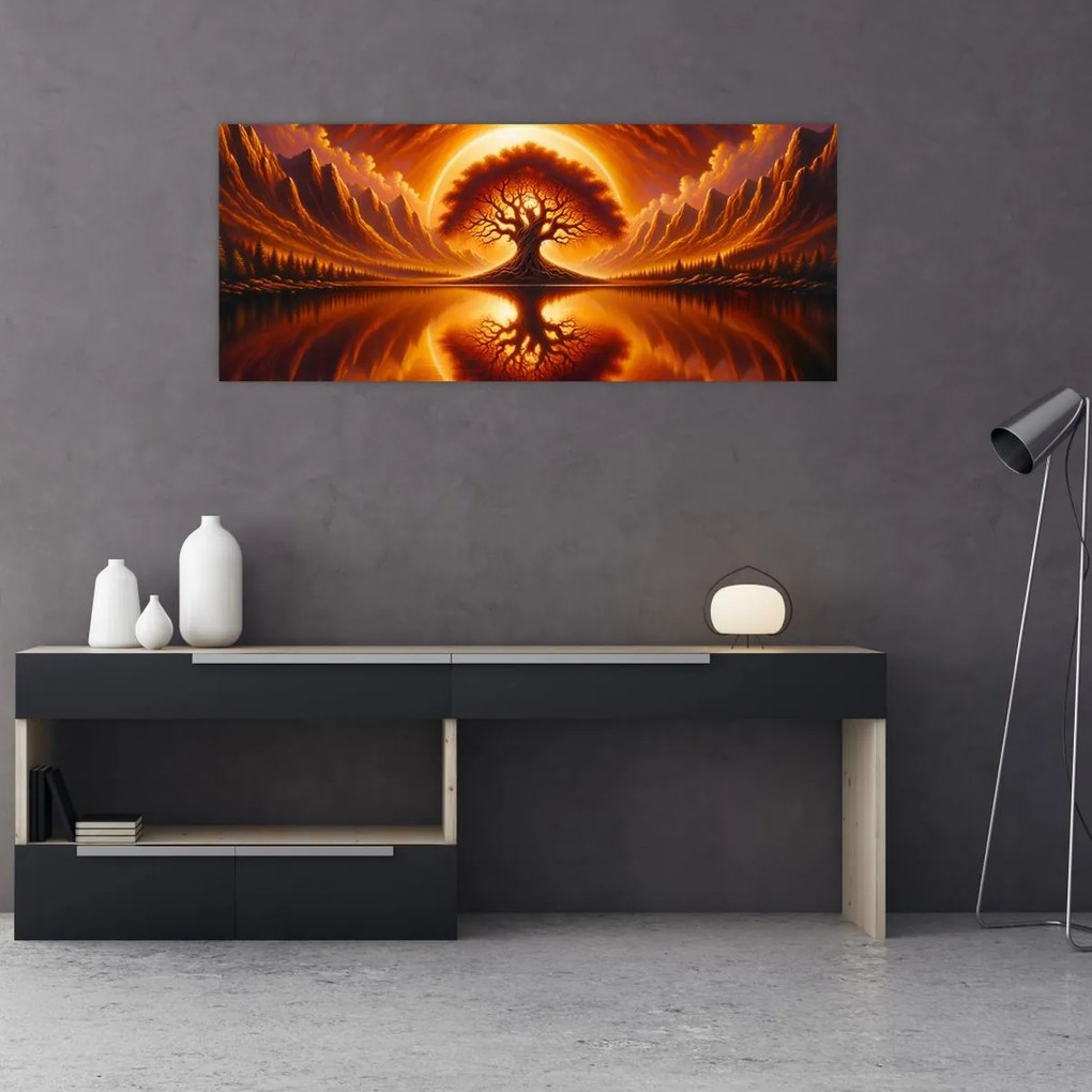 Obraz – Strom v krvavom slnku (120x50 cm)