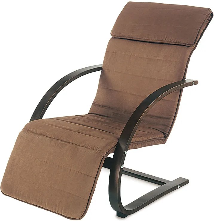 relax kreslo s výklopnou podnožou, hnedé drevo, látka hnedá