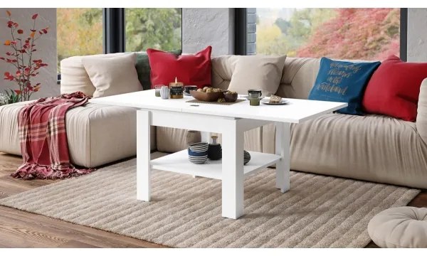 Rozkladací konferenčný/jedálenský stôl s odkladacou poličkou LIA biela