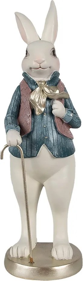 Dekorácia biely králik v košeli a s palicou - 12*10*32 cm