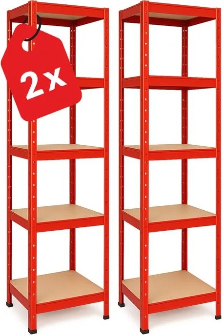 Regál 180x40x40 cm lakovaný 5-policový, nosnosť 875 kg - červený - 2ks