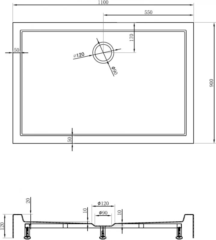 Mexen Flow+ obdĺžniková vanička 110 x 90 cm, čierna matná, 46R709011H