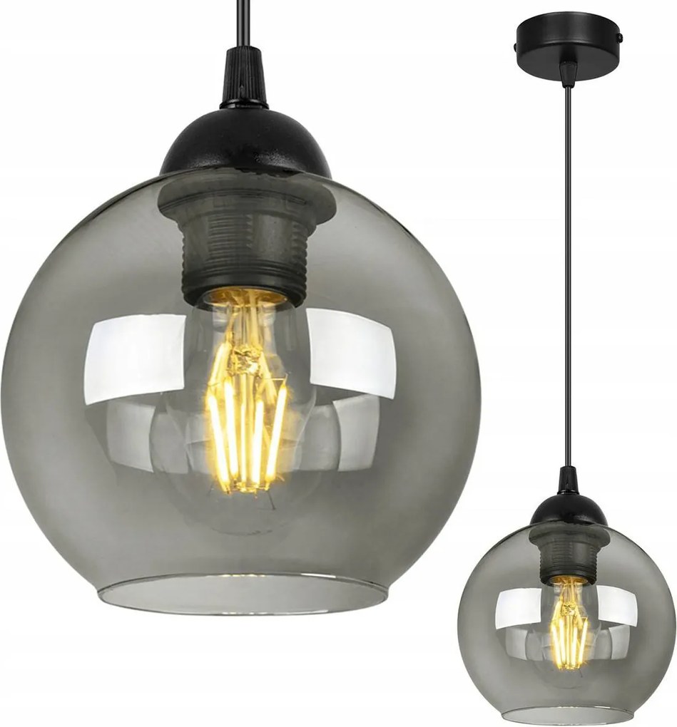 Závesné svietidlo Haga, 1x grafitové sklenené tienidlo