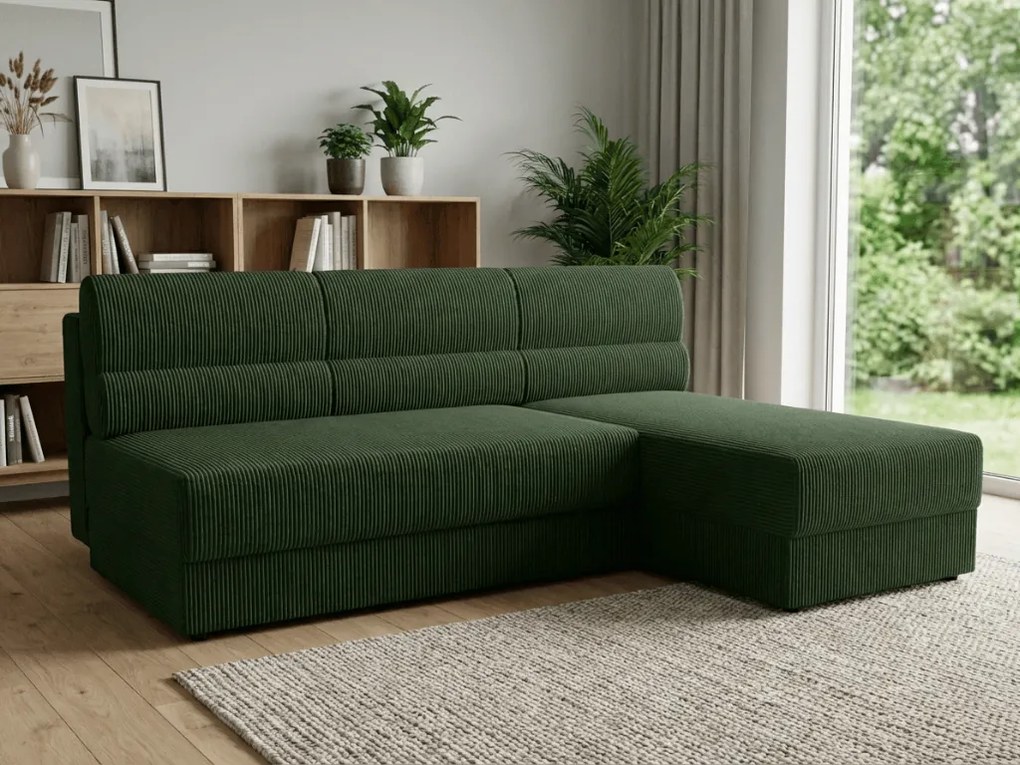 Rozkladacia obojstranná sedacia súprava do L TAVERO SLIM 201x140 cm, tmavozelená