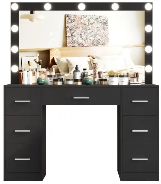 Toaletný stolík Hollywood STAR čierny s LED osvetlením