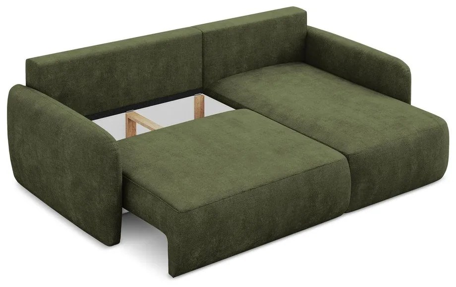 Zelená ženilková rozkladacia/s úložným priestorom rohová pohovka (pravý roh/s leňoškou) Lilo – Makamii