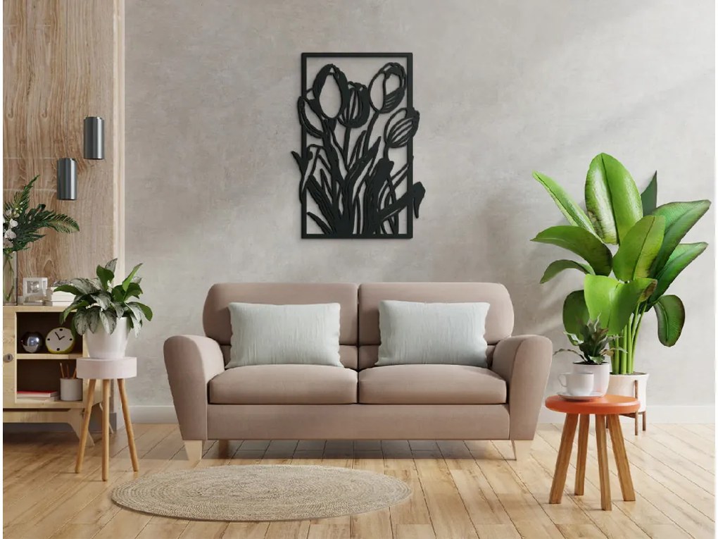 drevko Drevený obraz Tulipány Rozmer obrazu: 44,5 x 32 cm, Farba dekorácie: Čierna