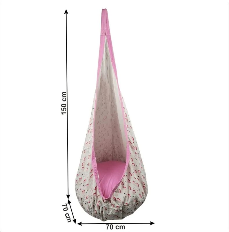 Kondela Závesné hojdacie kreslo, ružová/vzor plameniak, SIESTA TYP 2