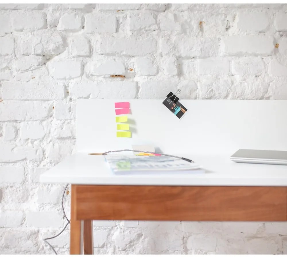 Biely písací stôl s podnožím z jaseňového dreva Ragaba Luka Oak, dĺžka 65 cm