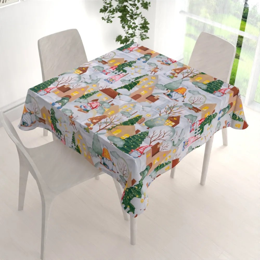 Biante Vianočný bavlnený štvorcový obrus Sandra SA-405 Dedinka škriatkov 130x130 cm