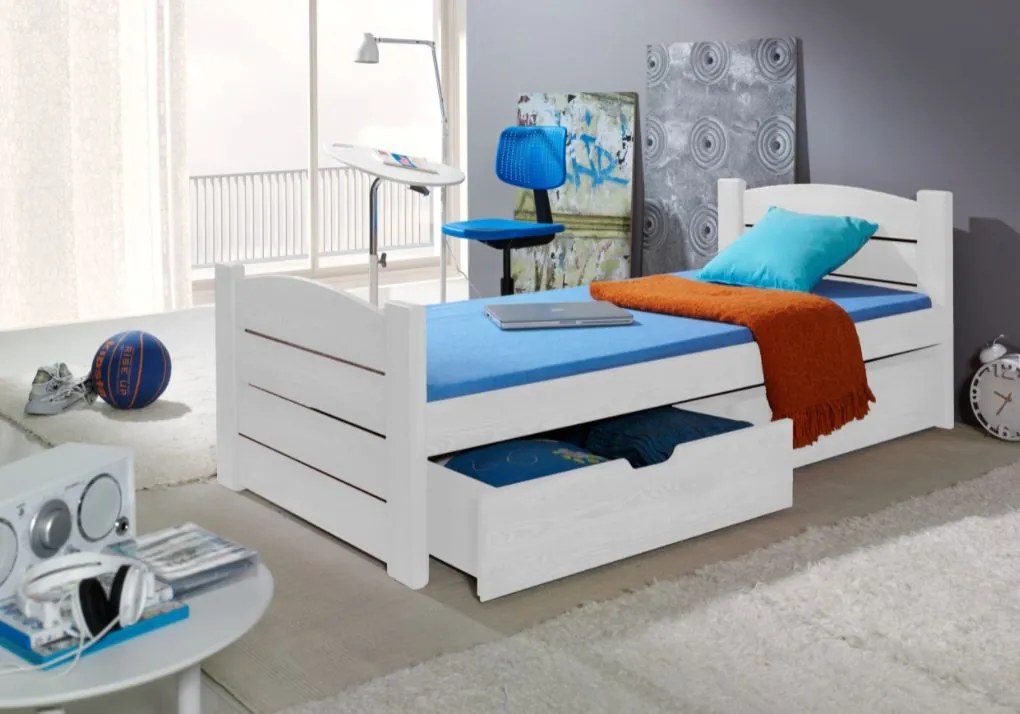 Detská posteľ z masívu borovice ROMA so zásuvkami - 200x90 cm - biela