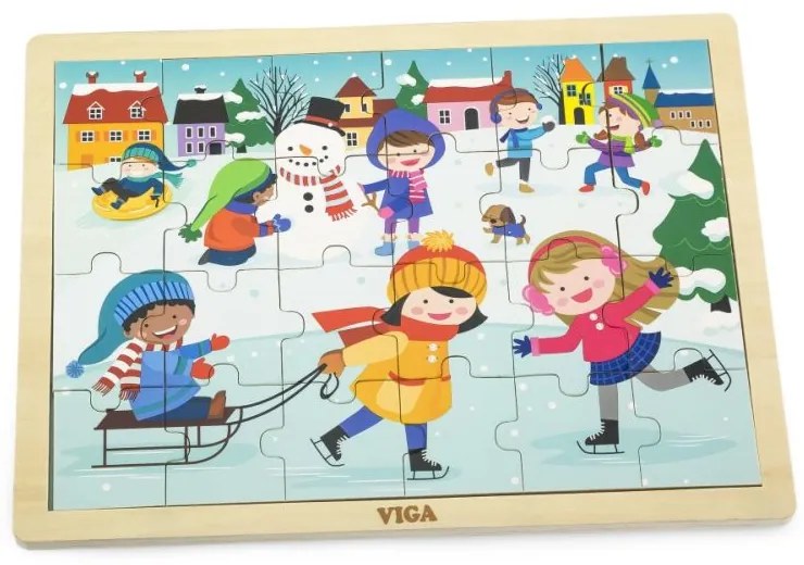 Drevené puzzle 24 dielikov - zima