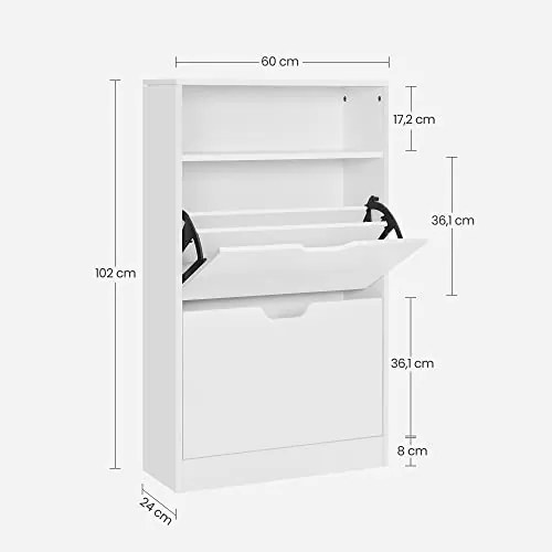 Stojan na topánky s 2 priehradkami, botník, 60 x 24 x 102 cm, biela