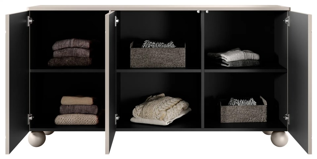 Komoda Sonatia II 150 cm trojdverová na guľatých nohách - kašmír