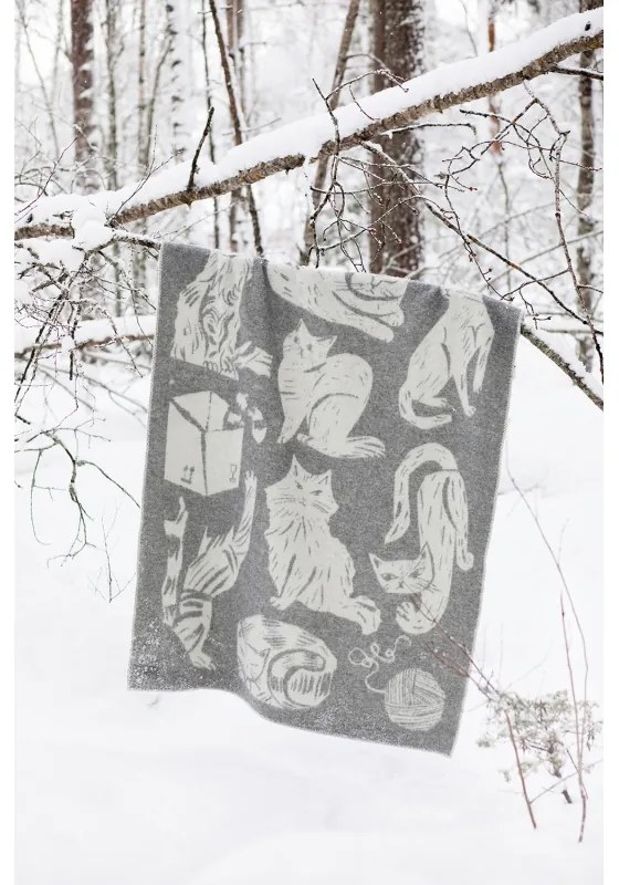 Vlnená deka Kissanpäivät 130x180, sivo-biela