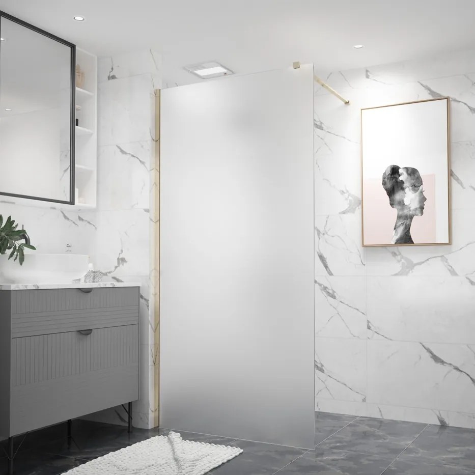 Erga Paris, sprchová zástena Walk-In 30x200 cm, 8mm sklo námraza, zlatý lesklý profil, ERG-V02-PARIS-030x200-FR-GD