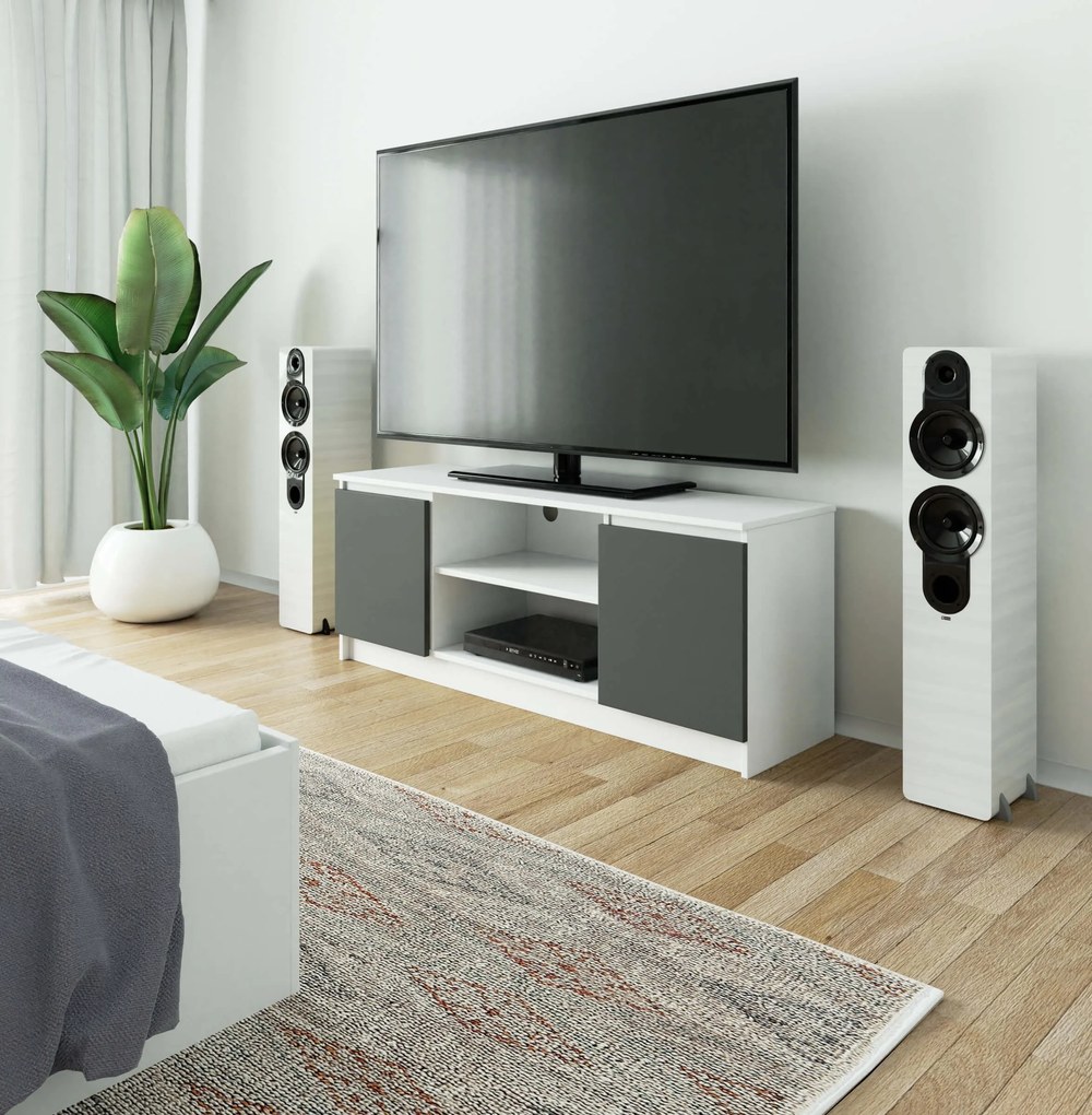 TV stolík Kenji (biela + sivá). Akcia -10%. Vlastná spoľahlivá doprava až k Vám domov. 1070723