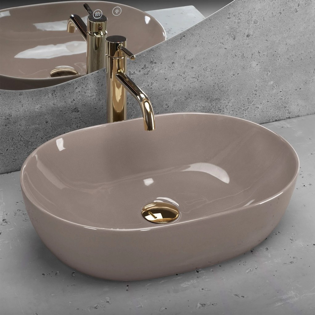 Rea Lisa, umývadlo na dosku 490x350x140 mm, béžová lesklá, REA-U6380