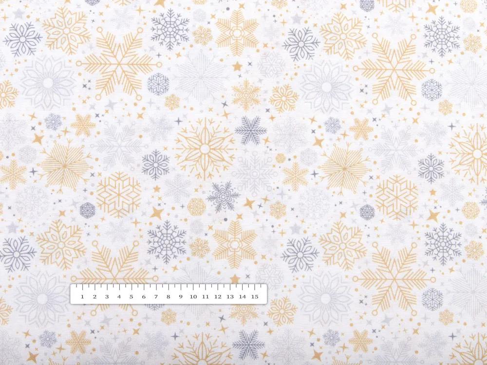 Biante Vianočný dekoračný obdĺžnikový obrus PML-040 Sivé a béžové vločky 120x180 cm