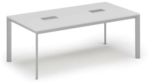 Stôl INVITATION 2000 x 1000 x 740, biela + 2x stolná zásuvka TYP III, strieborná