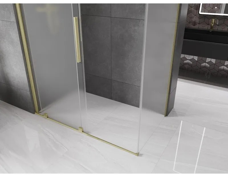 Mexen Velar, sprchový kút s posuvnými dverami 160 x 85 cm, 8mm sklo námraza, zlatá matná, 871-160-085-31-55
