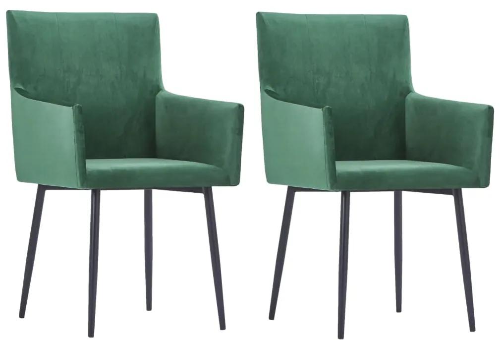 vidaXL Jedálenské stoličky s opierkami 2 ks, zelené, zamat
