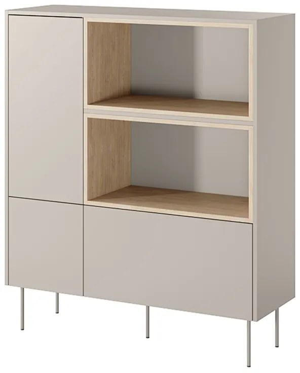 Komoda dvojdverová vysoká Desin 120 2D1SZ - kašmír / Dub nagano