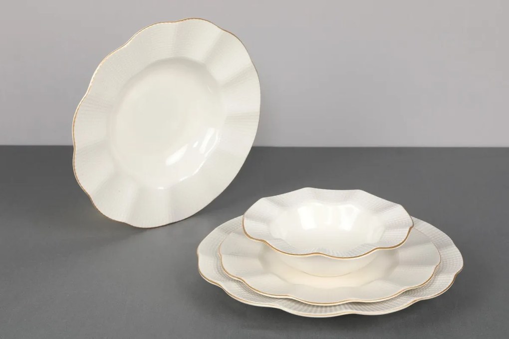 Porcelánová sada 24 ks talířů Creamy Gold bílá/zlatá
