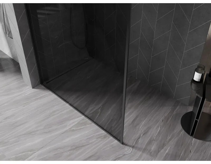 Mexen Kioto-F, sprchová zástena s rámom 100 x 202 cm, 8 mm šedé sklo, čierny profil, 800-100-104-70-40