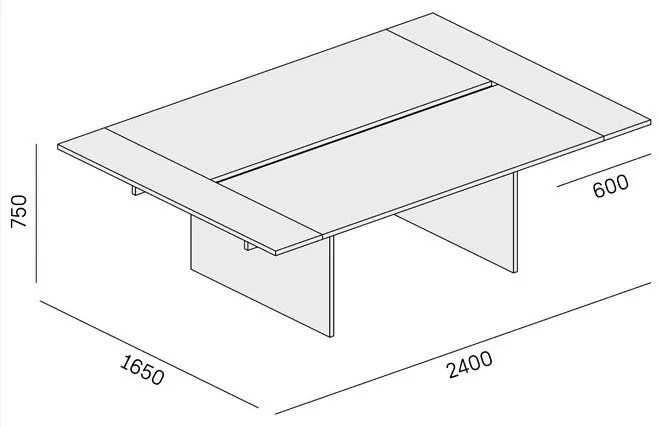 Stôl double SOLID + 2x prísed, 2400 x 1650 x 743 mm, dub prírodný