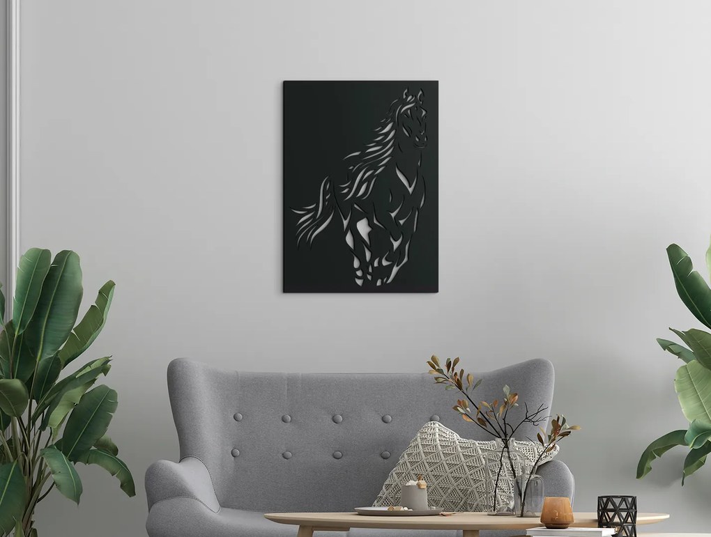 drevko 3D obraz na stenu Cválajúci kôň Rozmer obrazu: 44,5 x 32,5 cm, Farba dekorácie: Čierna