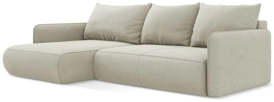 Krémovobiela rozkladacia/s úložným priestorom rohová pohovka (ľavý roh) Nanea – Makamii