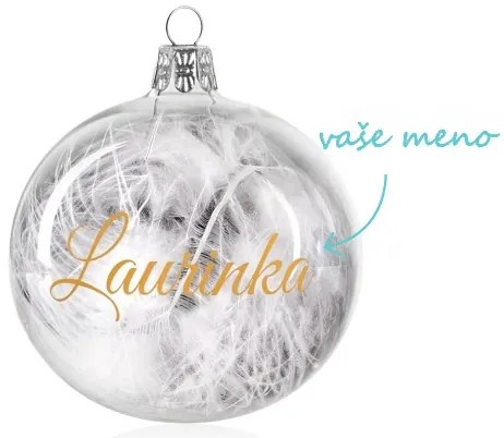 Vianočná pieskovaná banka s pierkom a pozláteným menom 8 cm