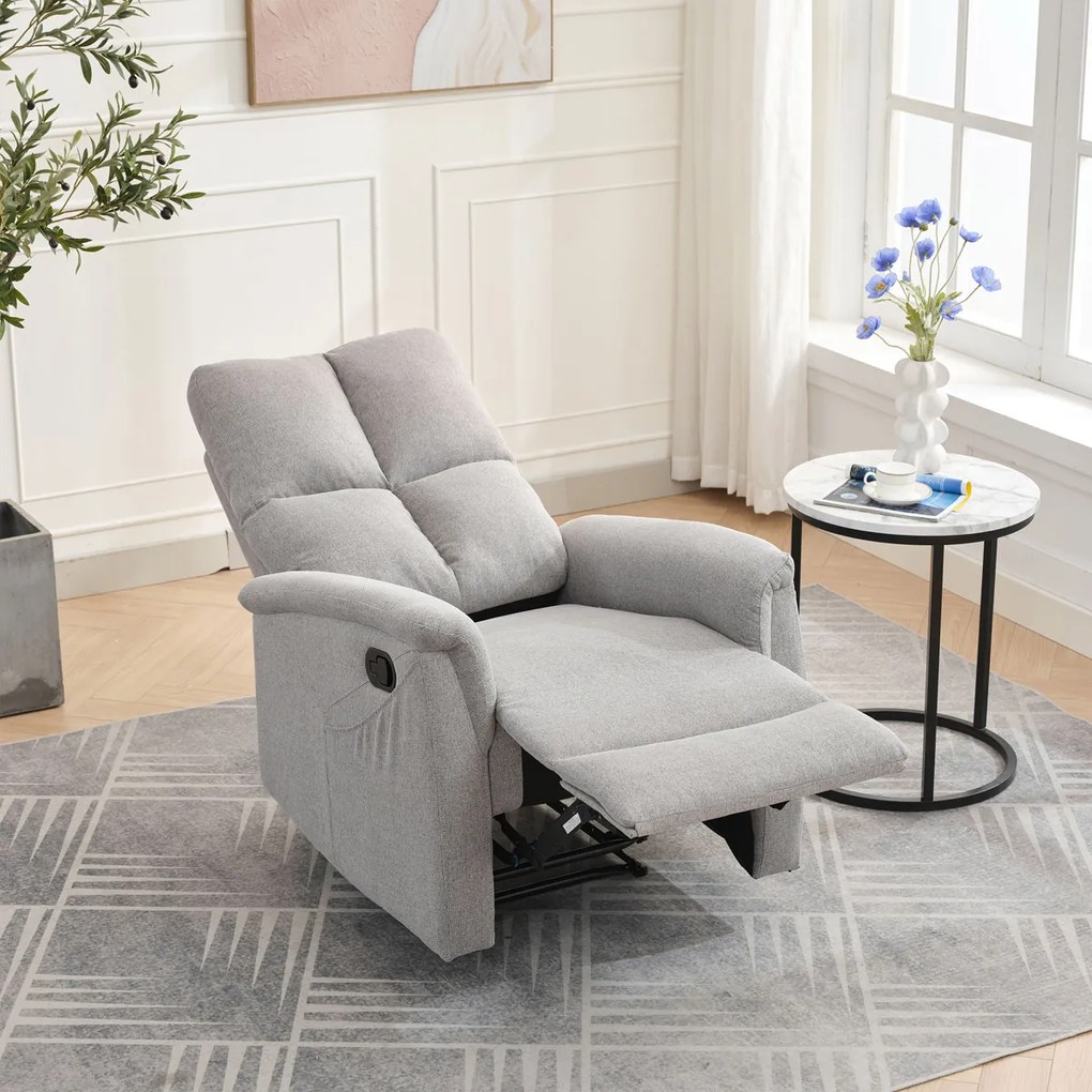 Autronic - Relaxační křeslo, manuální ovládání, světle šedá látka - TV-916 SIL2
