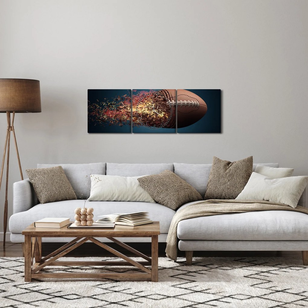 Obraz - Ragbyová lopta v akcii (s hodinami) (90x30 cm)
