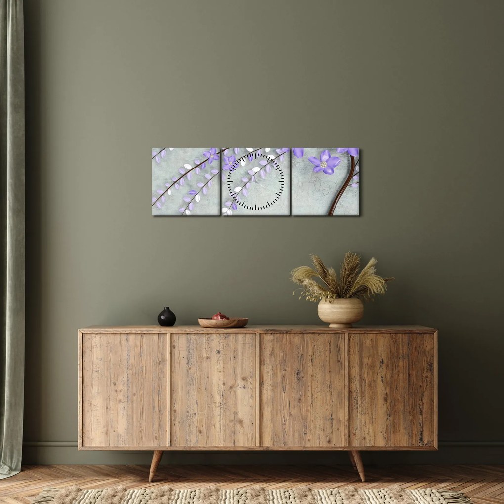 Obraz - Fialový dážď (s hodinami) (90x30 cm)