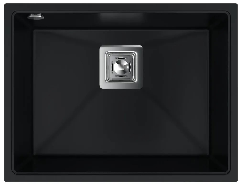 Sink Quality Argon 60, kuchynský granitový drez 550x420x225 mm + chrómový sifón, čierna, SKQ-ARG.C.1KBO.60.X