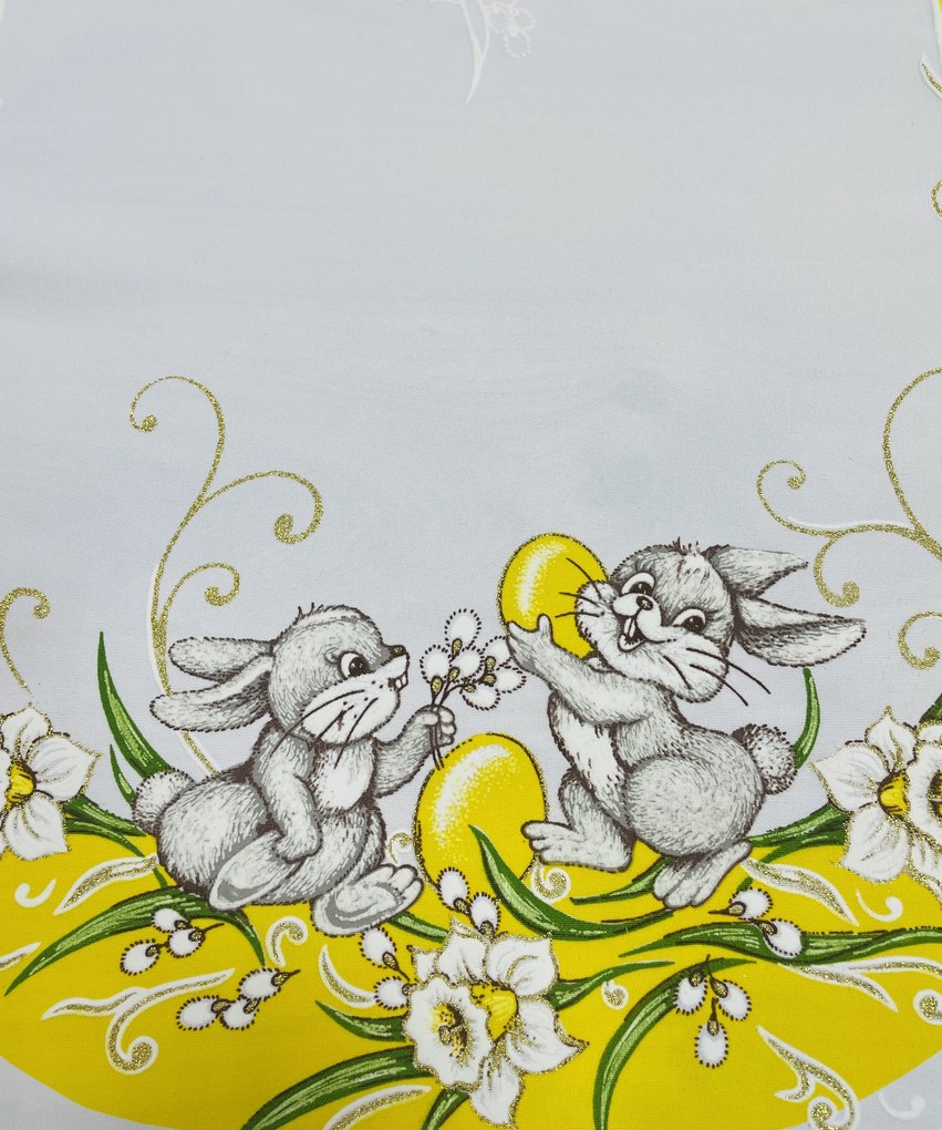 Veľkonočný obrus Zajačiky žltý 90x90cm
