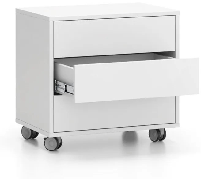 Pojazdná skrinka na kolieskach LAYERS, krátka, 3 zásuvky, 600 x 400 x 575 mm, biela