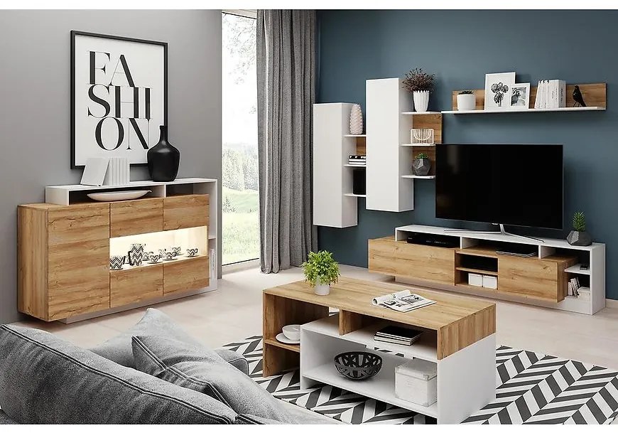 Obývacia stena Alva dub grande /biely mat