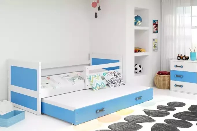 Detská posteľ RICO s prístelkou, biela/modrá