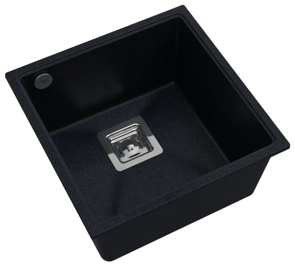 Sink Quality Argon 50, kuchynský granitový drez 420x420x225 mm + chrómový sifón, čierna škvrnitá-Brocade, SKQ-ARG.B.1KBO.50.X