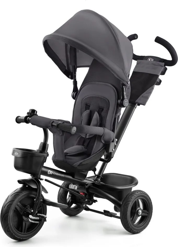 Detská trojkolka na tlačenie s otočným sedadlom – sivá