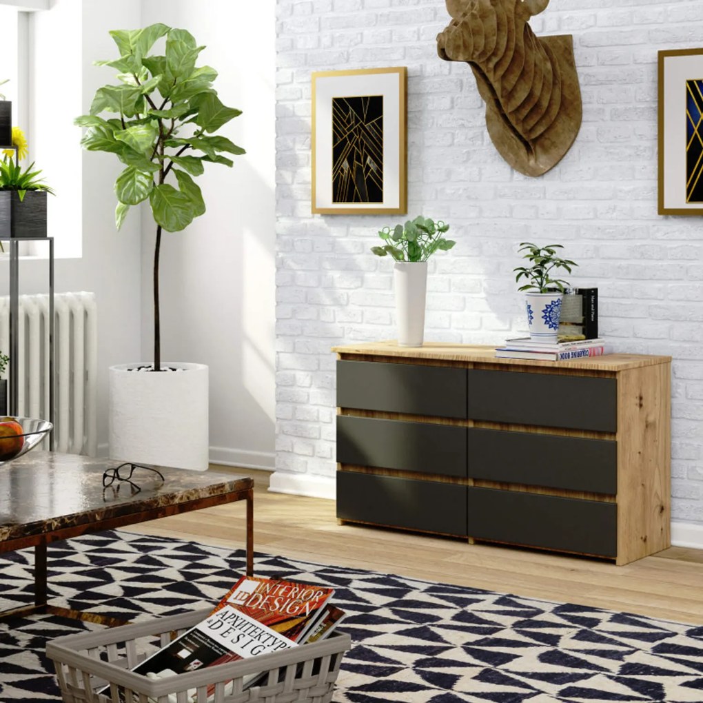 Komoda CL100 6SZ - dub artisan/sivá